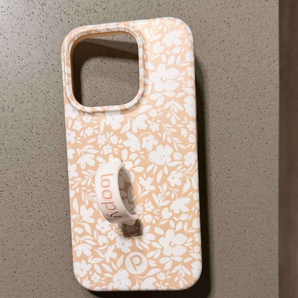 Loopy Case Tan and White Floral Phone Case with Loop